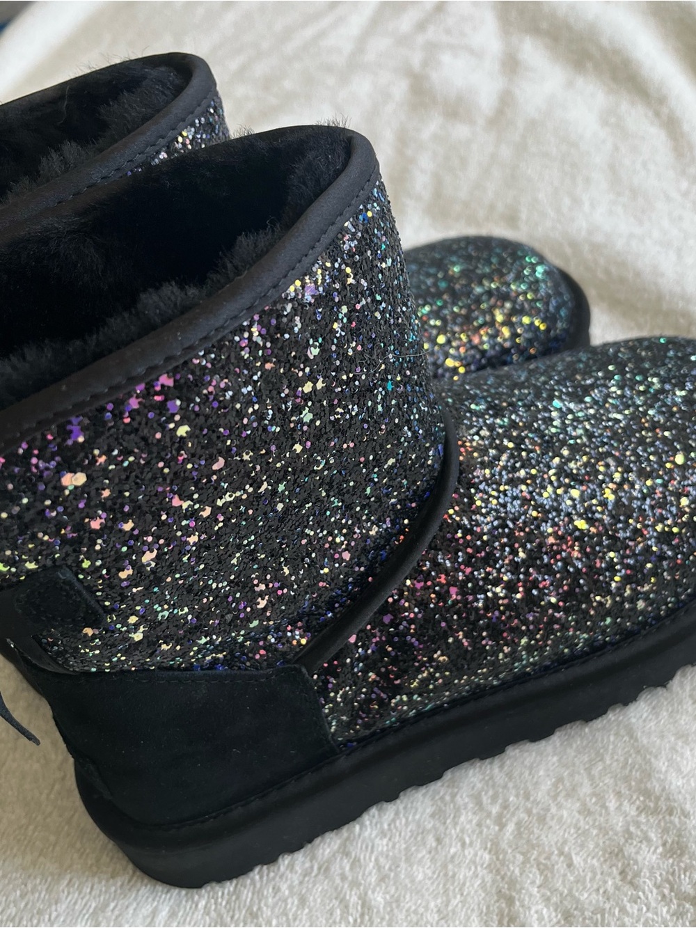 UGG Black Glitter Short Booties with Multicolor Sparkle